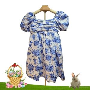 Rare Editions Girls size 8 Puff Sleeve Blue Floral